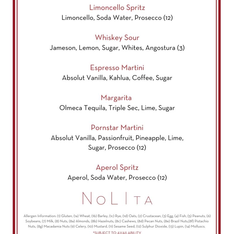 2 for 20 Cocktail Menu